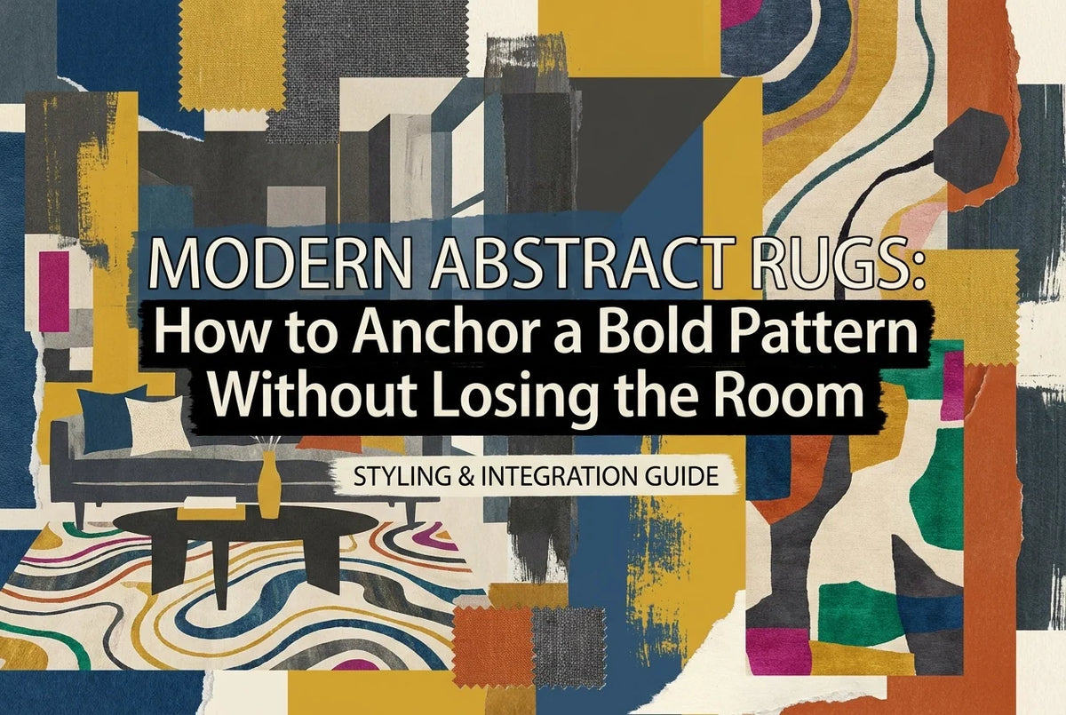 Professional header image for step-by-step guide: Modern Abstract Rugs: How to Anchor a Bold Pattern Withou...