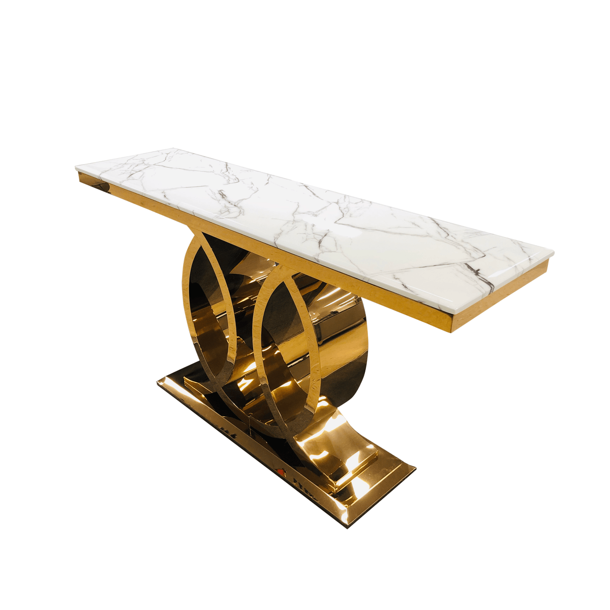 Rose gold marble top hallway table at Quality Rugs and Furniture