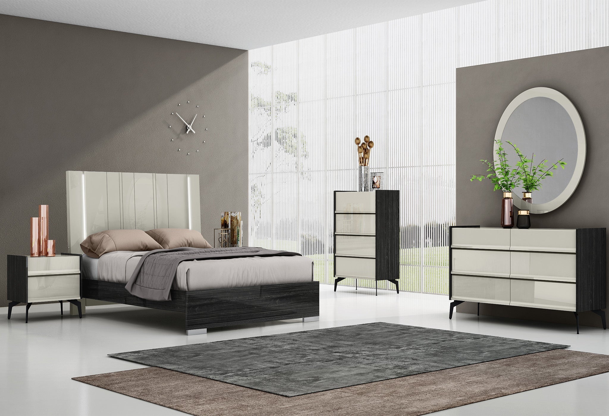 Grey modern bedroom suite at Quality Rugs and Furniture Melbourne