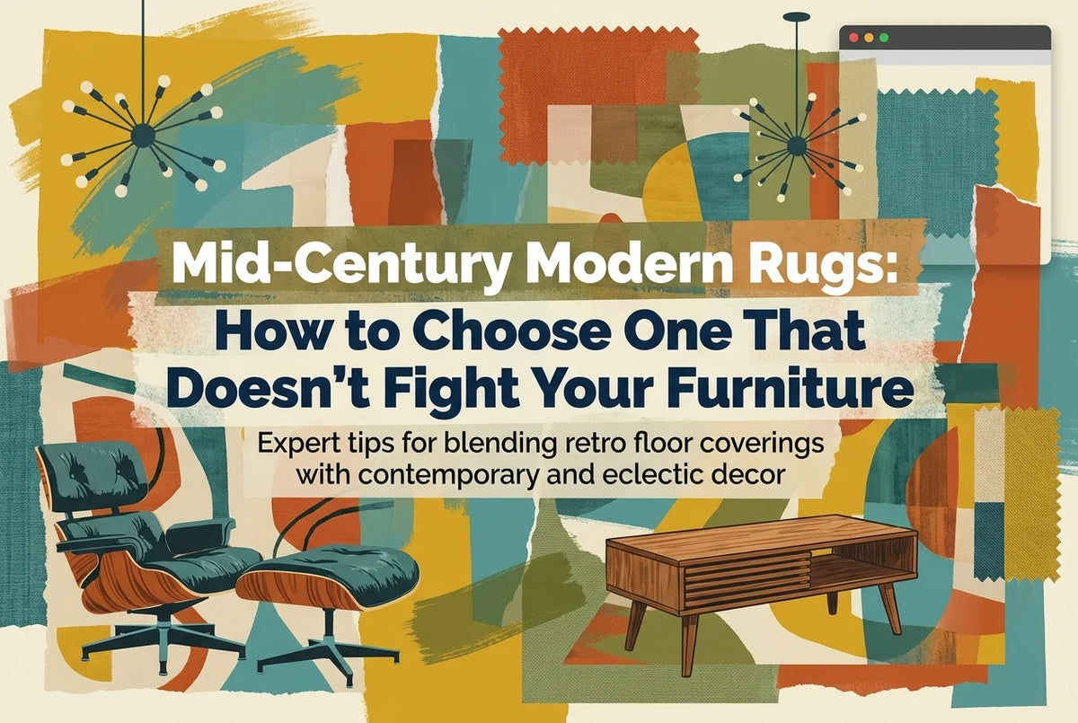 Professional header image for step-by-step guide: Mid-Century Modern Rugs: How to Choose One That Doesn't F...