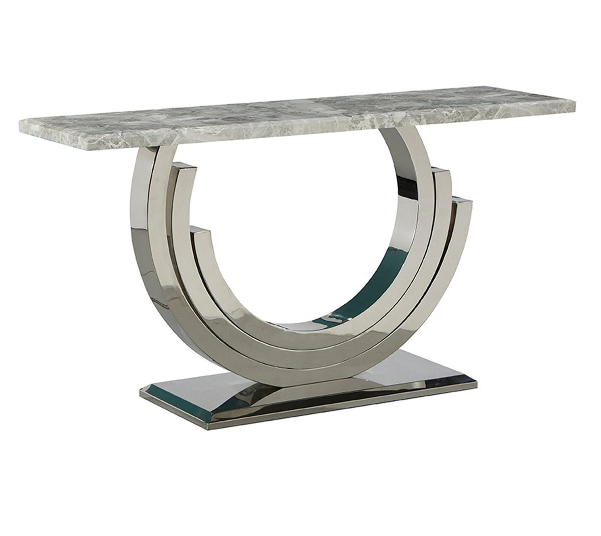 Marble top console table with stainless steel base at Quality Rugs and Furniture