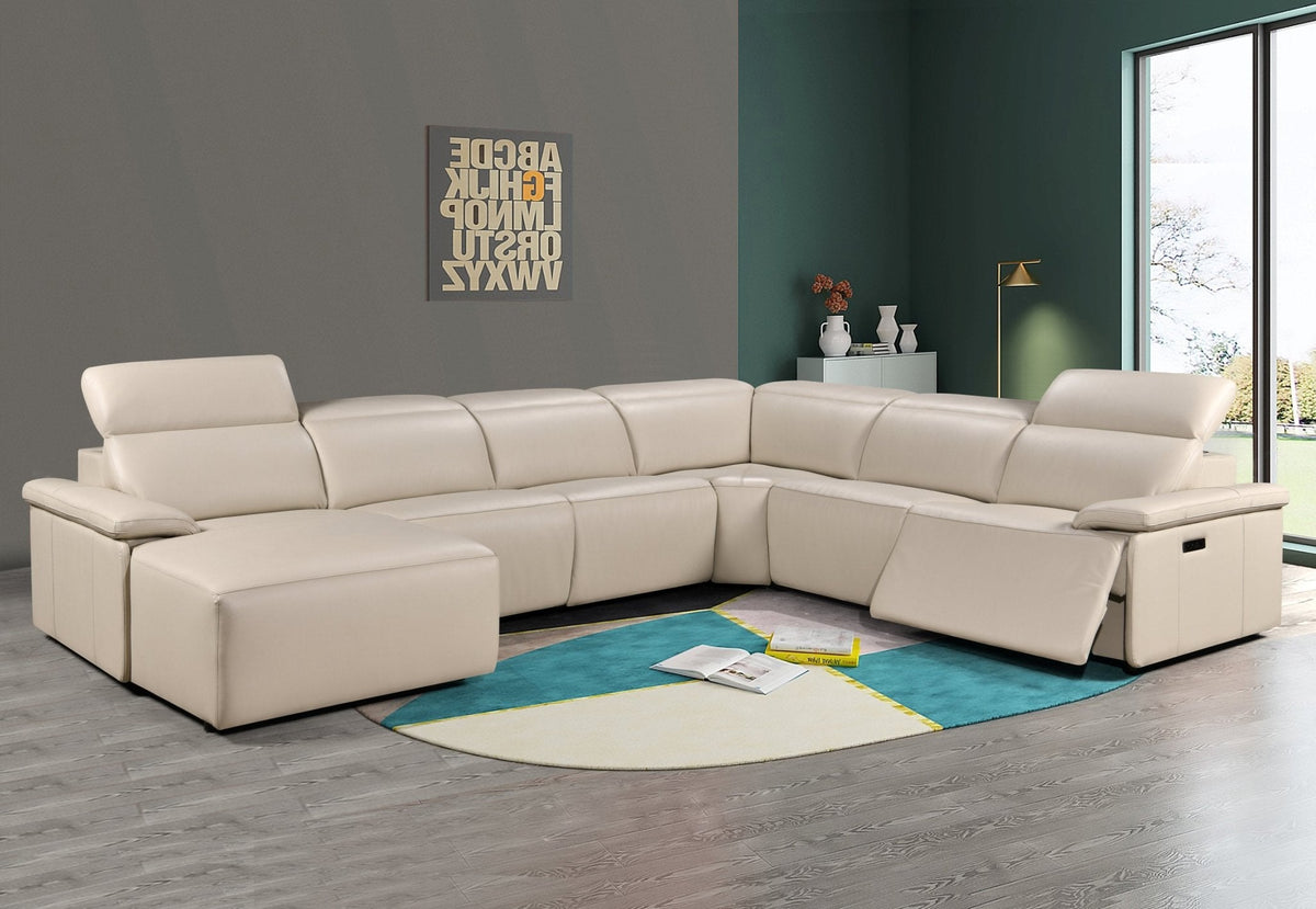 Cream modern electric recliner corner couch set at Quality Rugs and Furniture