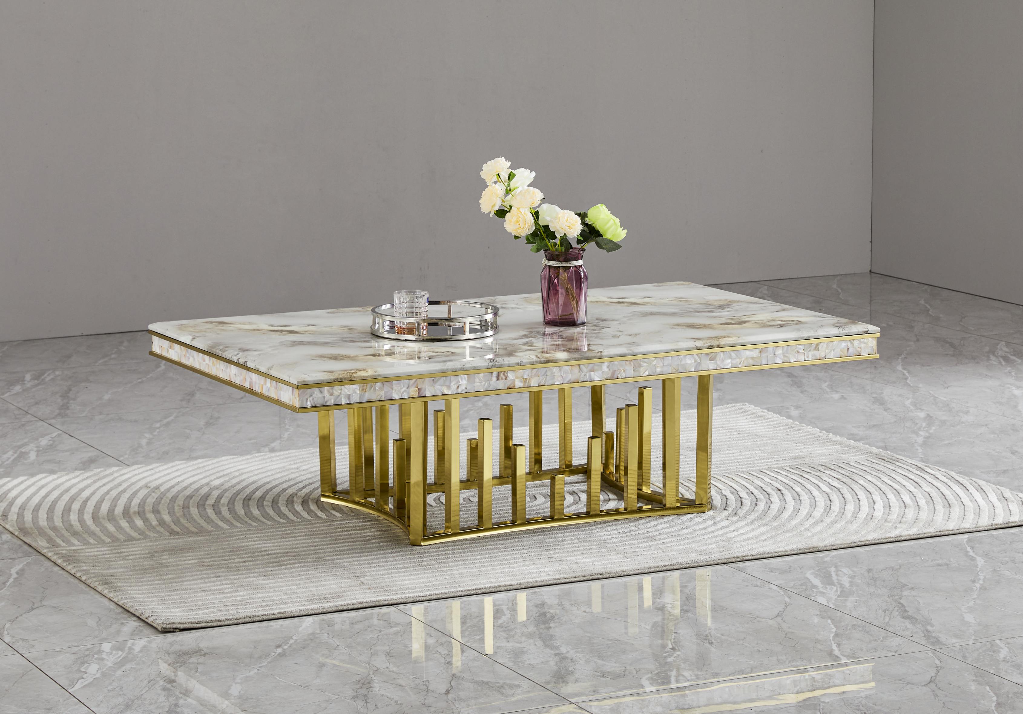 Stela Marble Top Dining Table with Gold Stainless Steel Legs