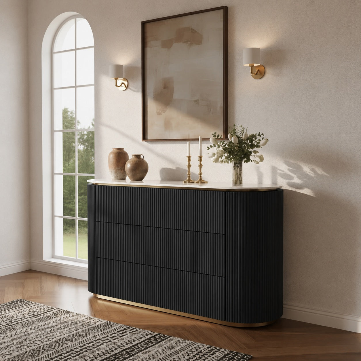 Aero White Sintered Stone Top Modern Side Board Table Black
