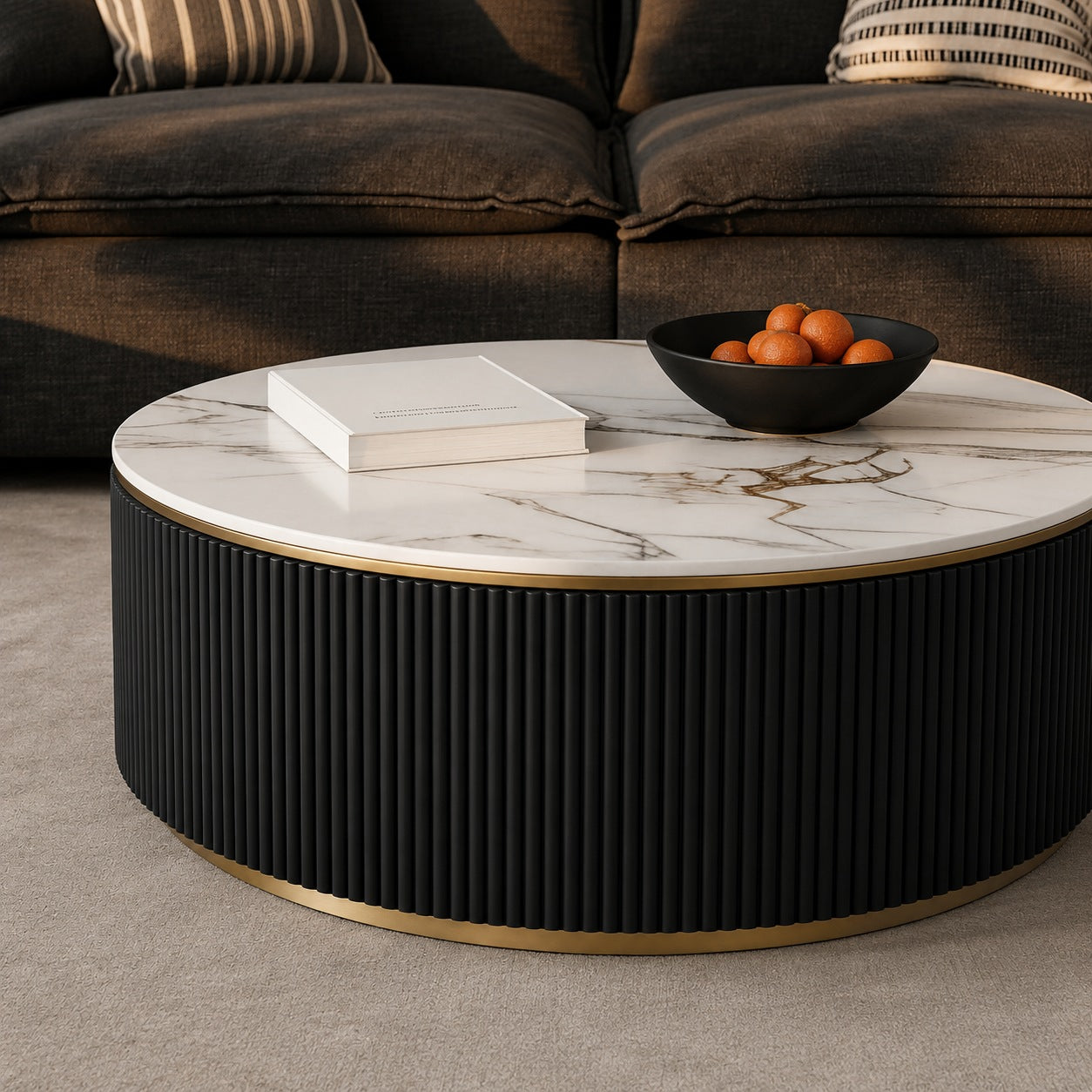 Aero White Sintered Stone Top Modern Coffee Table Black