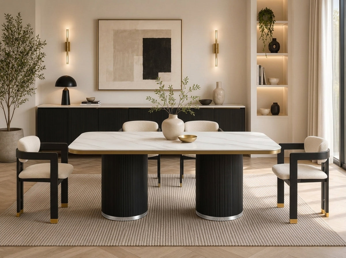 Aero White Sintered Stone Top Top Modern Dining Table Black