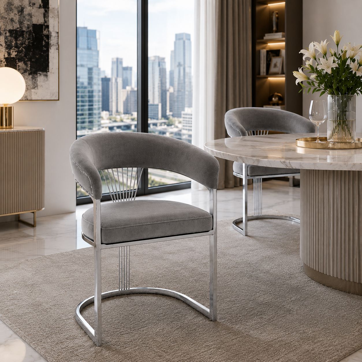 Byron Velvet Dining Chair Grey Silver