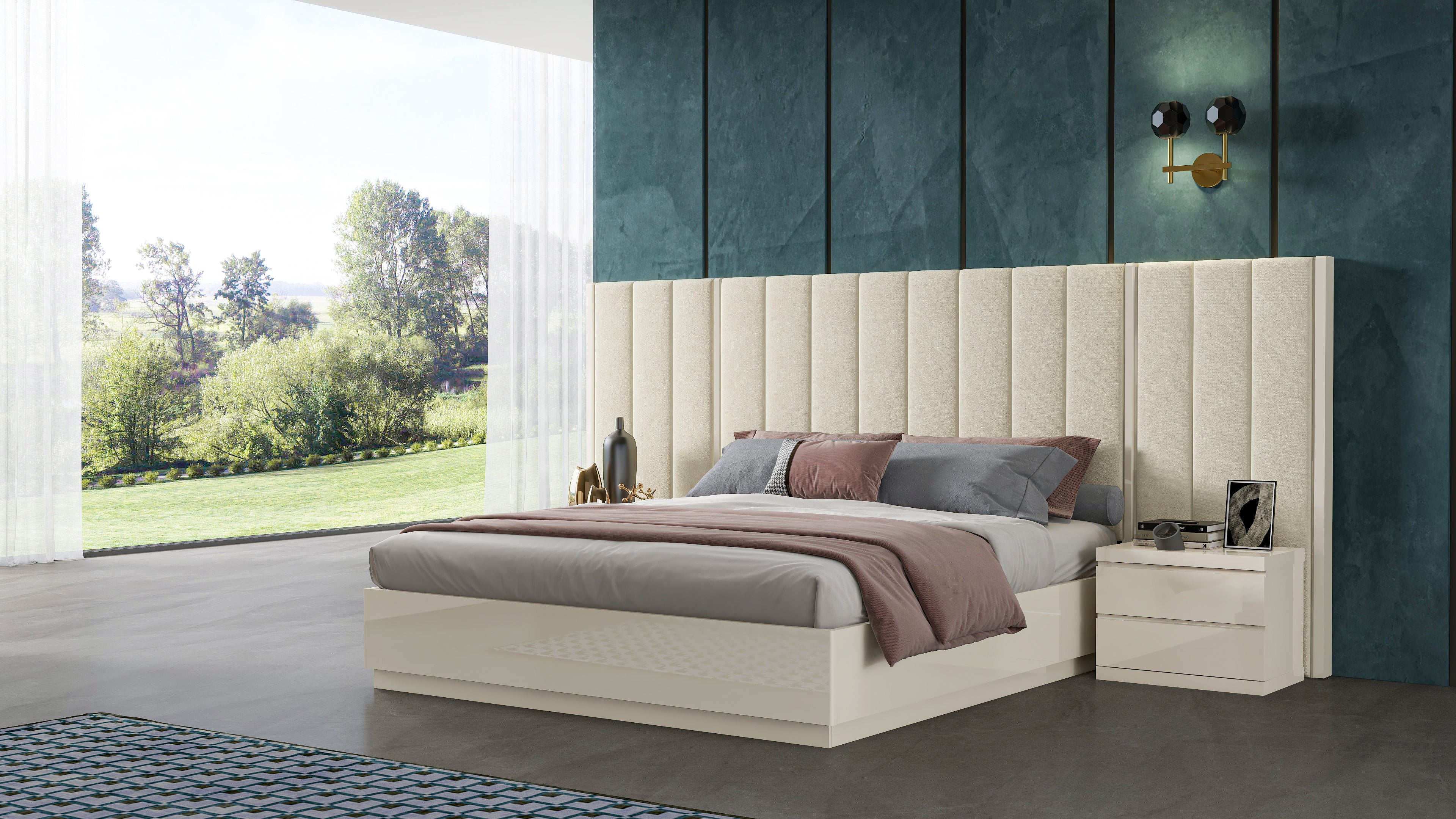 Selena Bedroom Suite Luxury Modern Bed Beige Lacquer