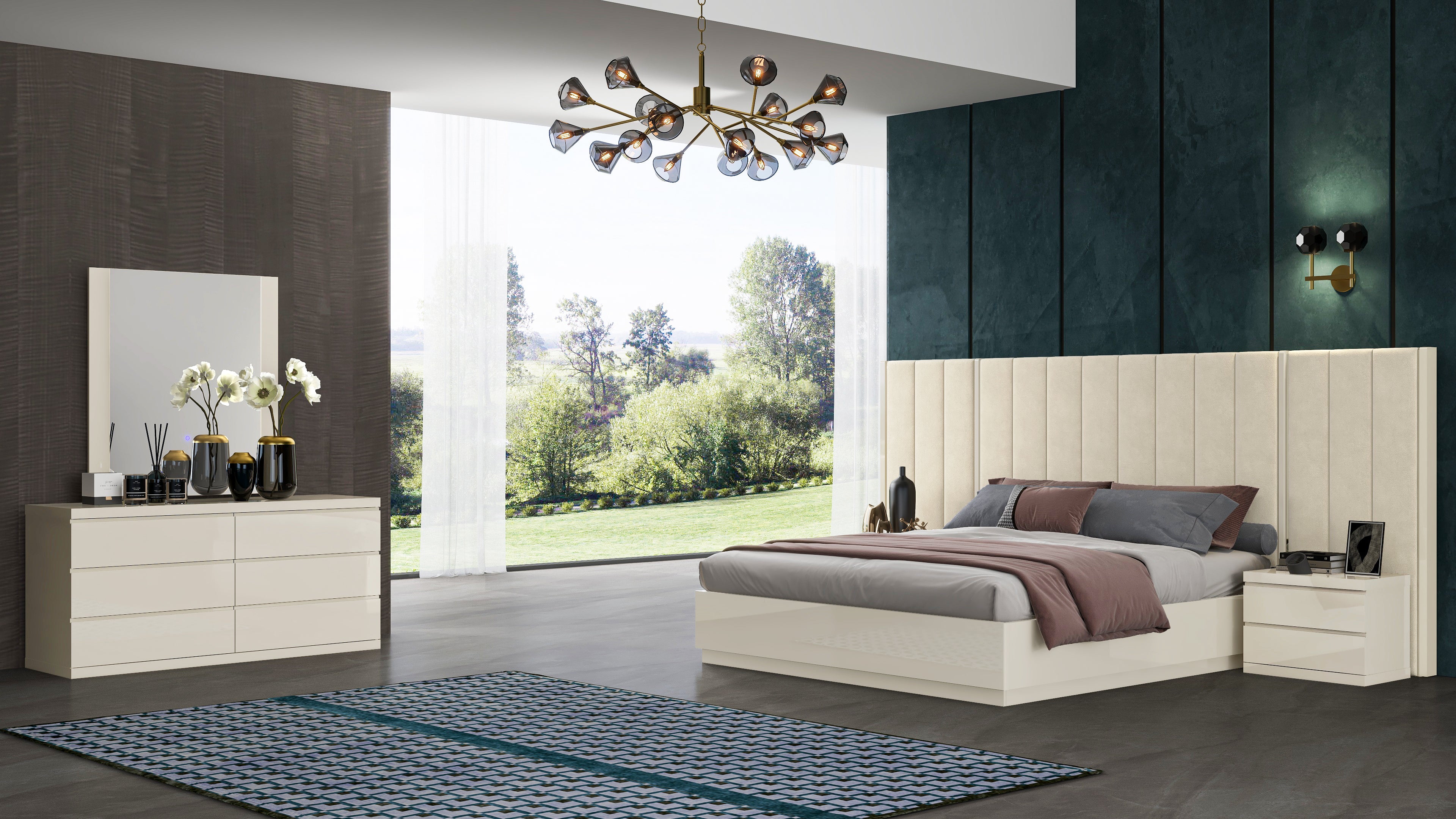 Selena Bedroom Suite Luxury Modern Bed Beige Lacquer
