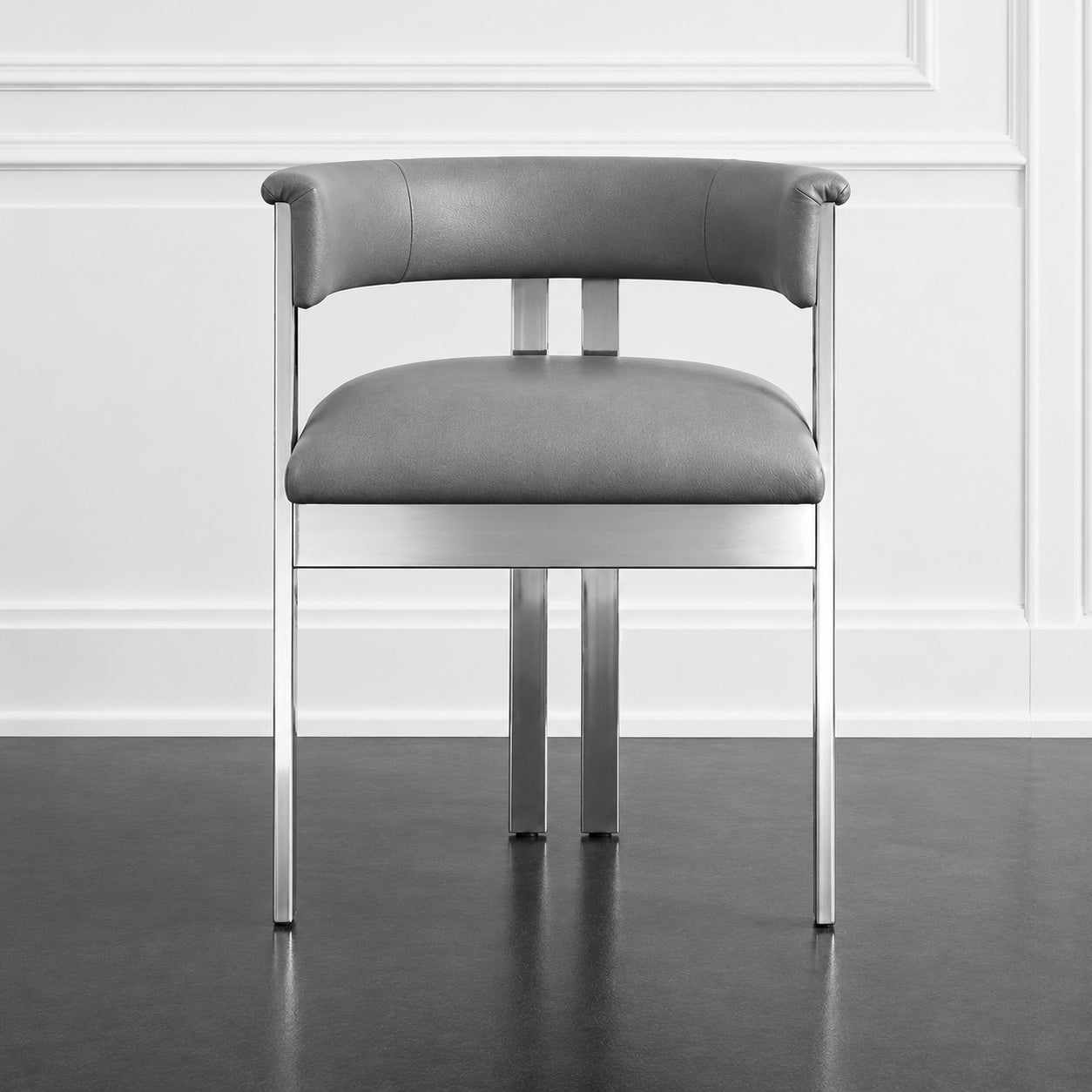 Marri Leather Dining Chair Grey Silver