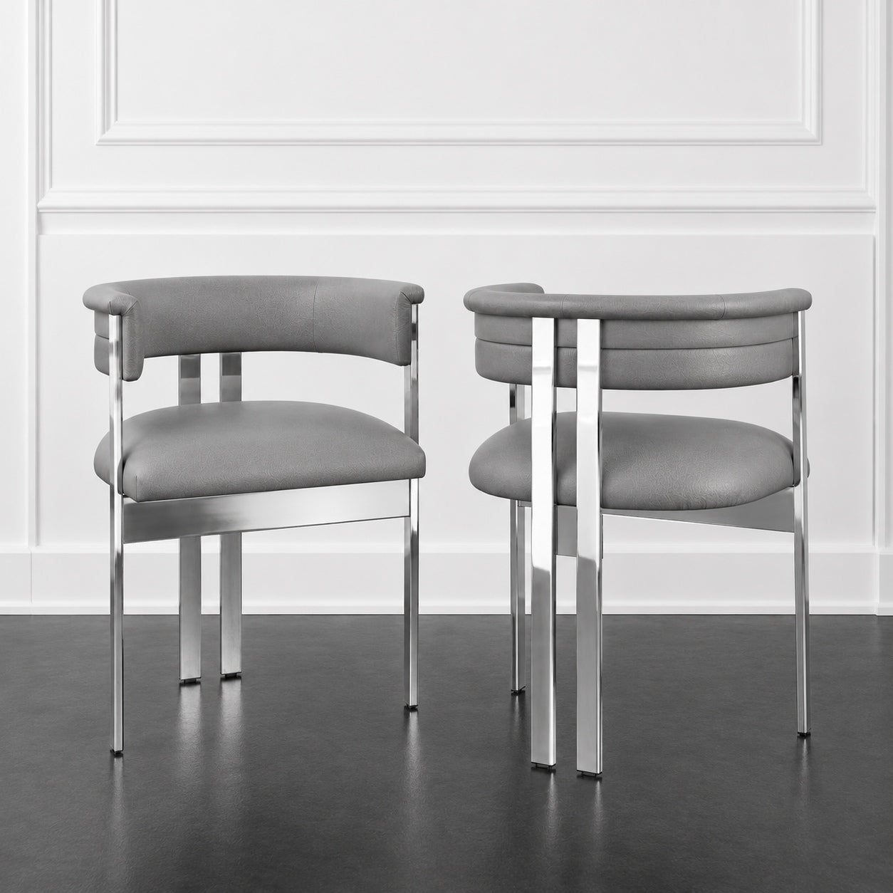 Marri Leather Dining Chair Grey Silver