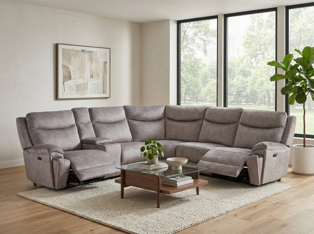 Marlowe Modern Electric Recliner Corner Fabric Sofa Set Light Grey