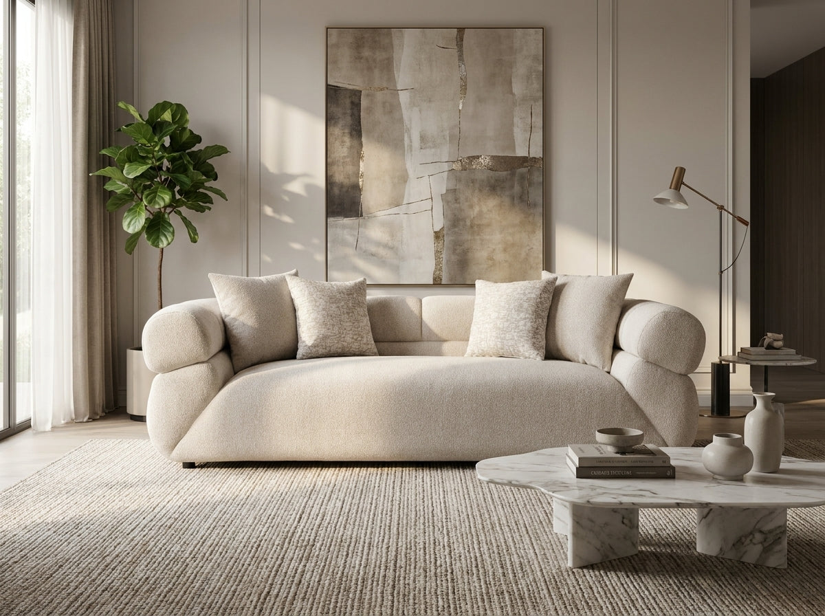 Cairo Modern 3 Seater Fabric Sofa Cream