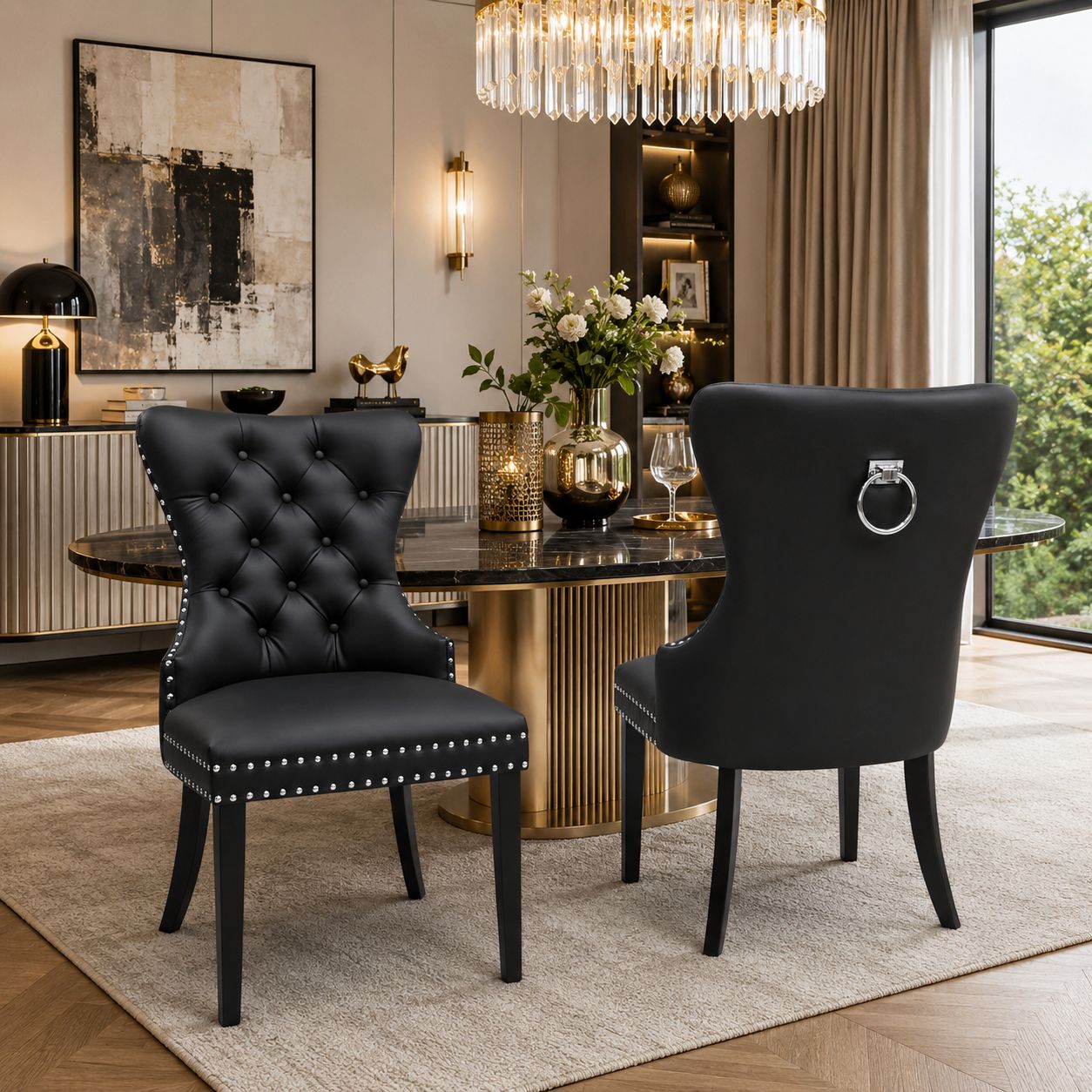 Erica Modern Dining Chair Wooden Leg Black Leather