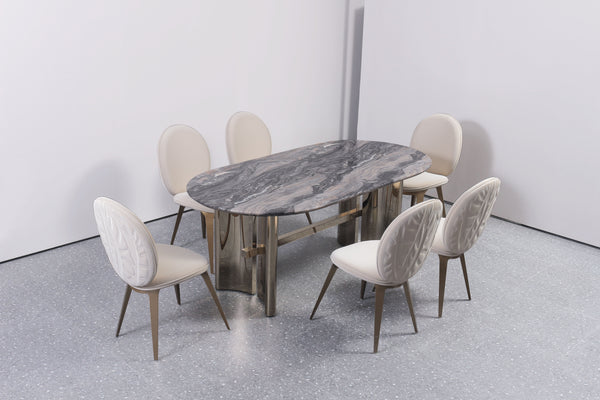 Serenity Modern Luxury Dining Table Marble Top Stianless Steel Base Champagne Gold