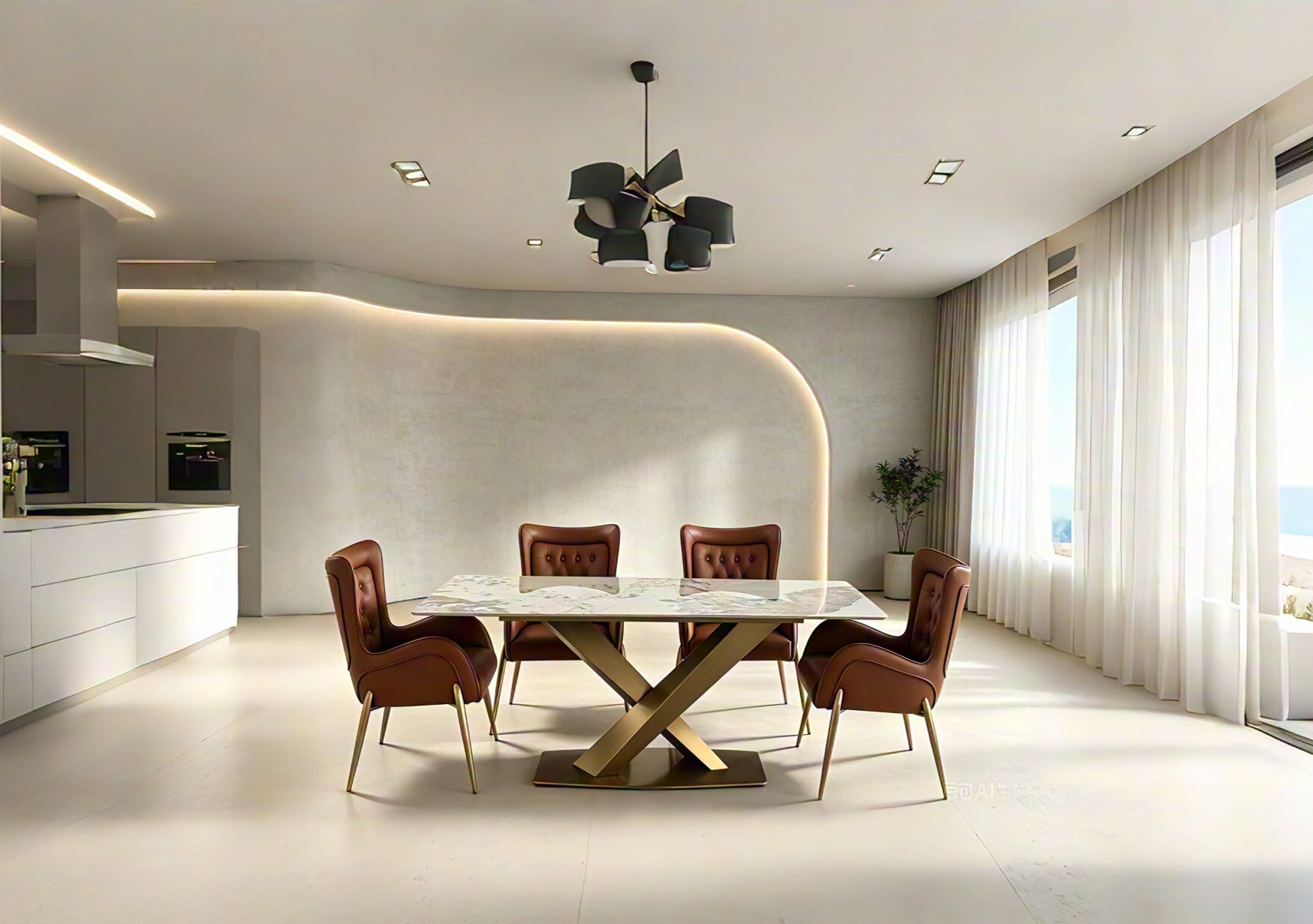 Rivo Modern Ceramic Top Dining Table White Gold