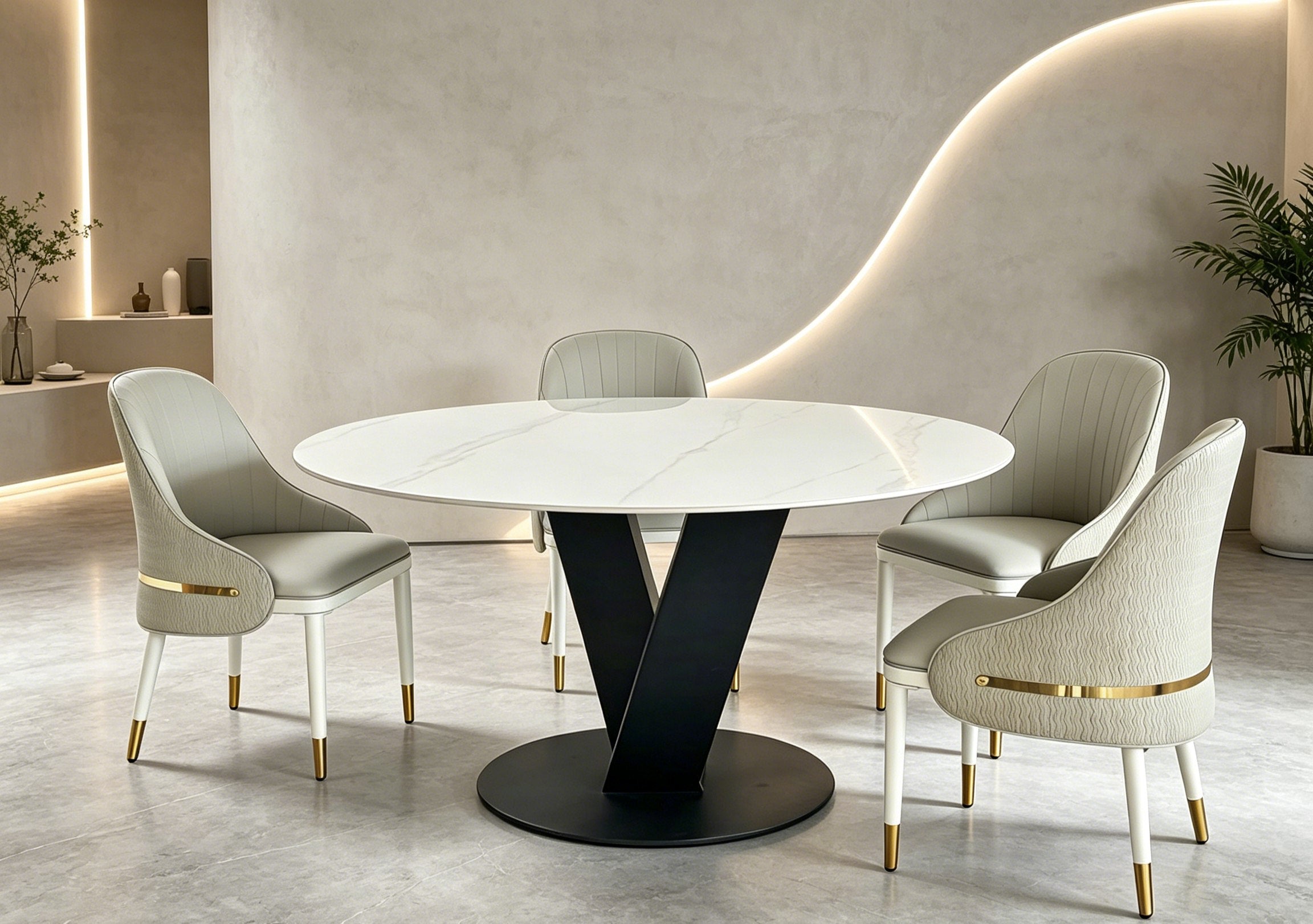 Rivo Modern Round Dining Table Sintered Stop Top White Black