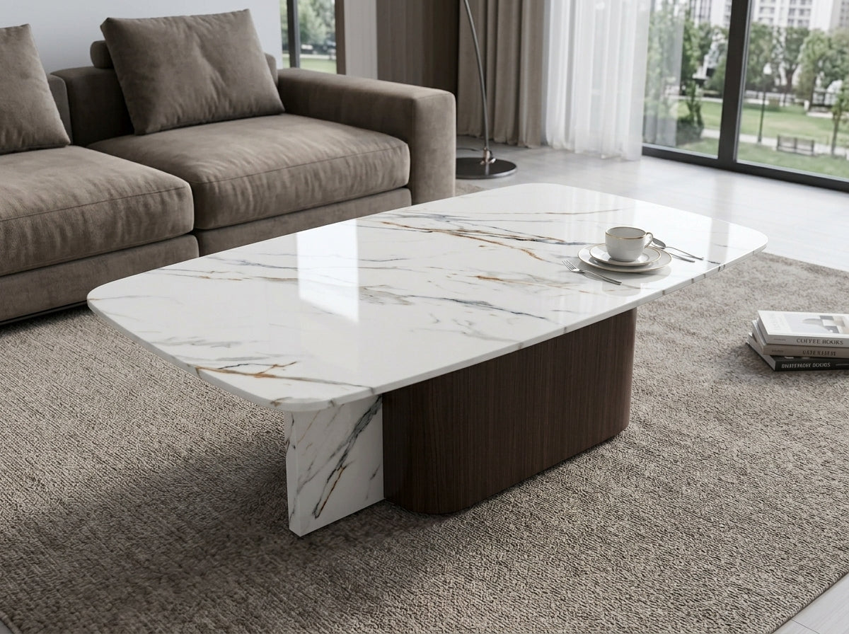 Prague Marble Top Modern Coffee Table White