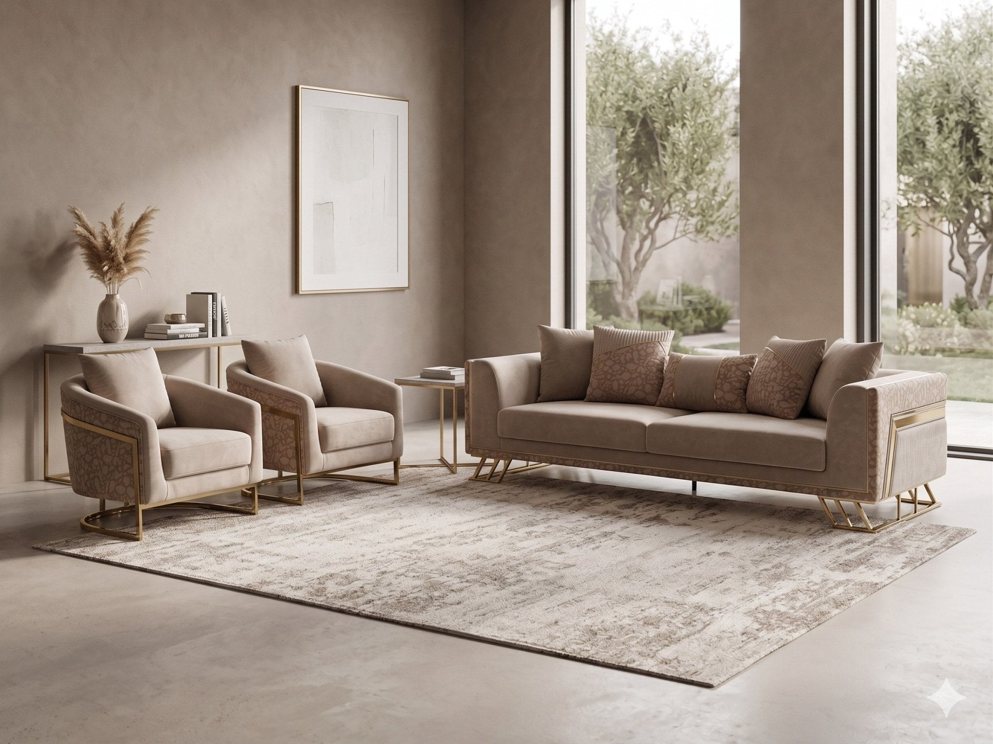 Amara Modern Luxury Velvet Sofa Set Beige - Quality Rugs and Furniture
