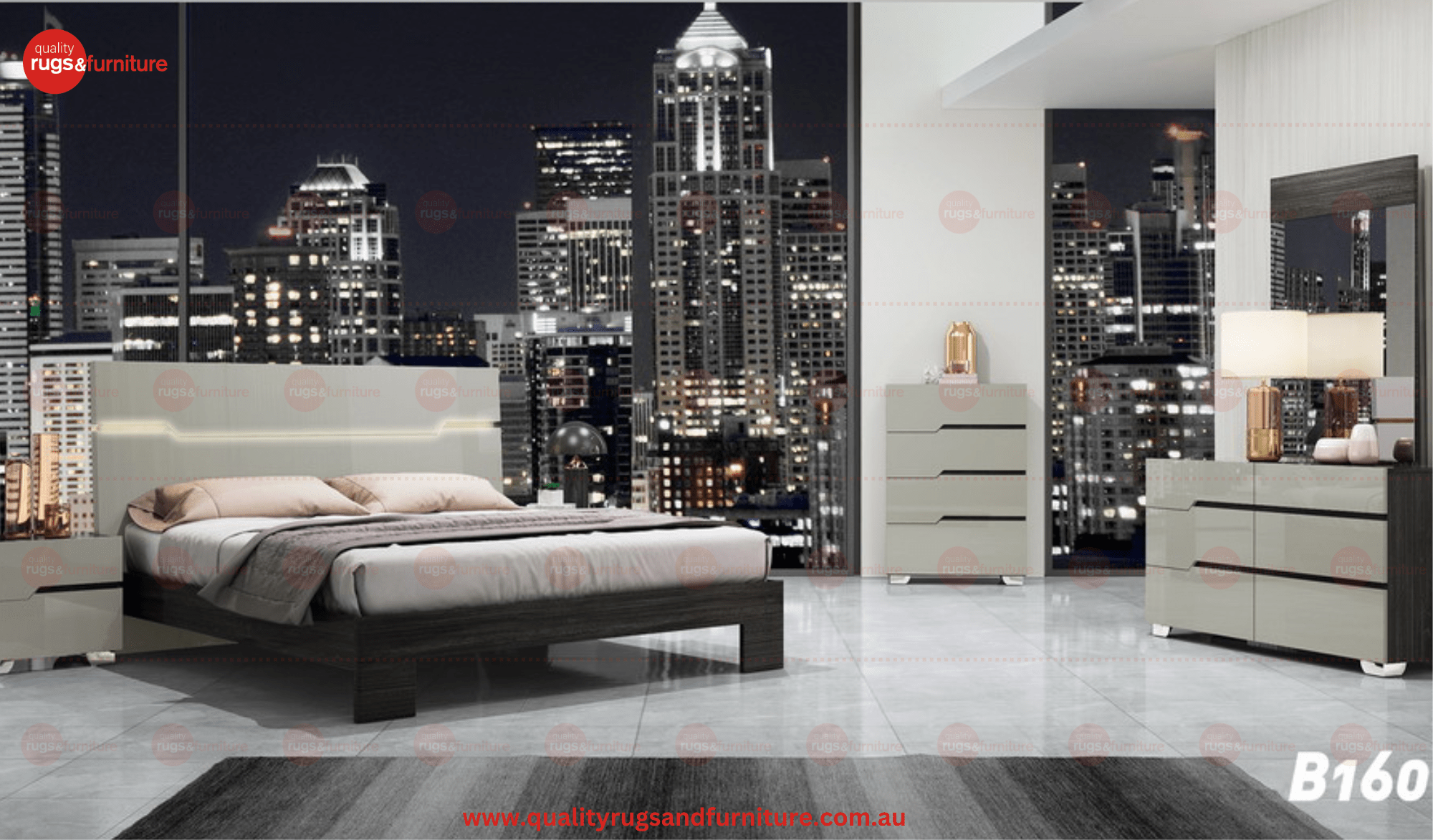 Aurora Bedroom Suite Luxury Modern Queen Bed Grey Angley - Quality Rugs and Furniture