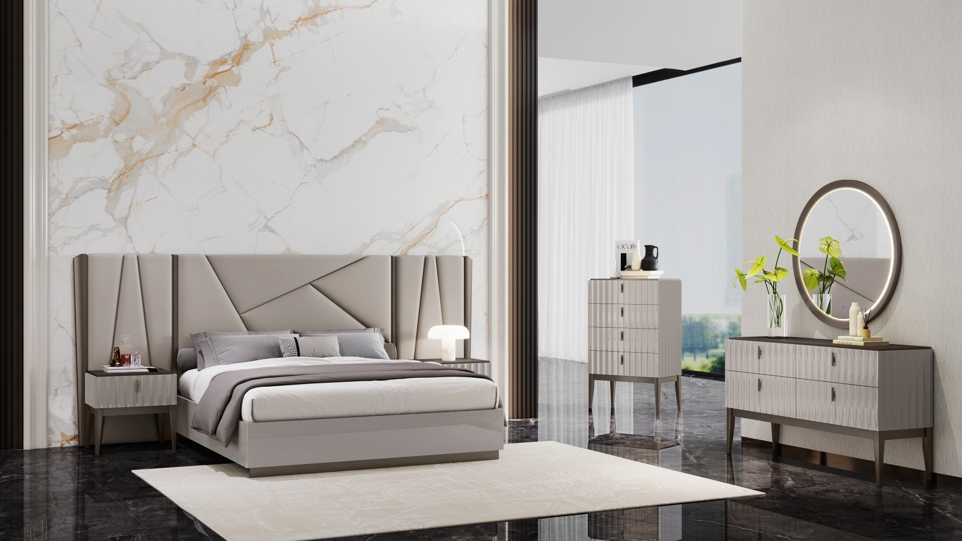 Lliya Modern Bedroom Suite Flannel Grey Bed Set