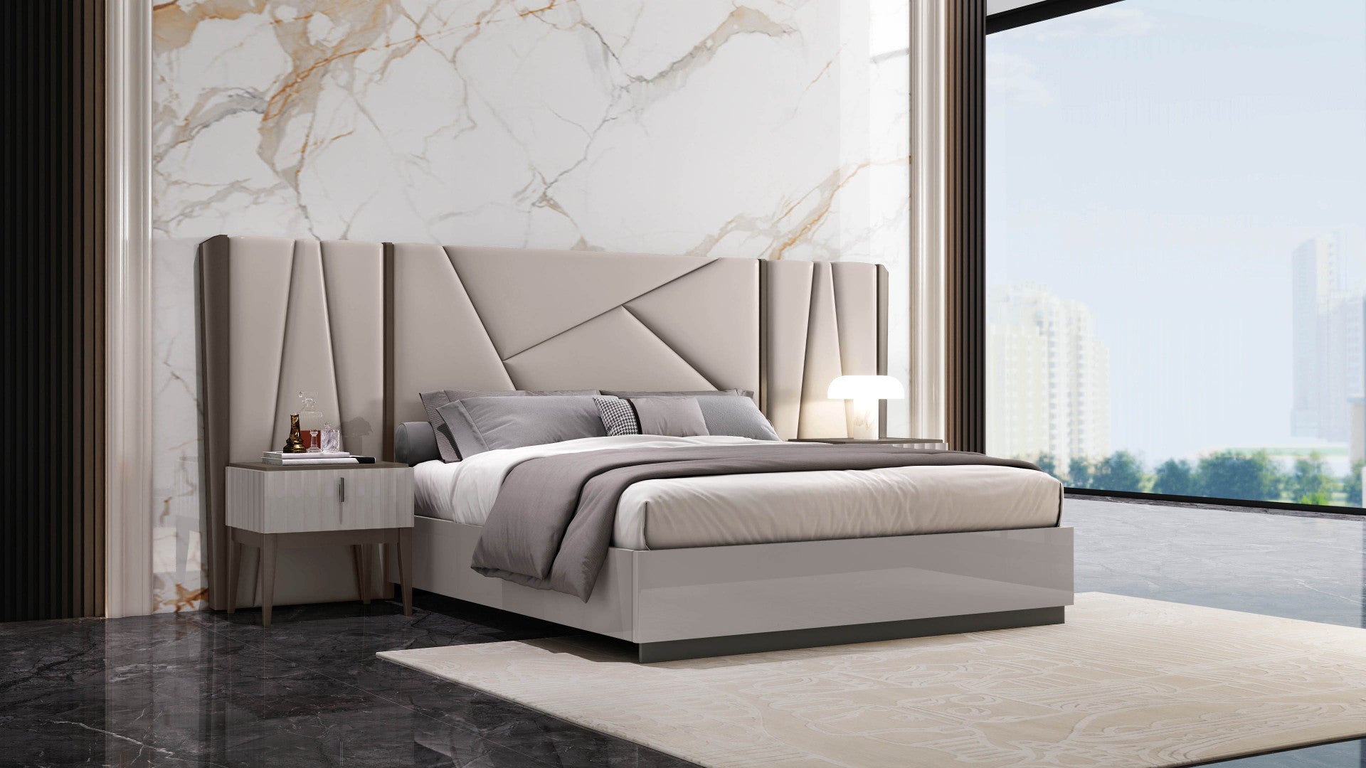 Lliya Modern Bedroom Suite Flannel Grey Bed Set