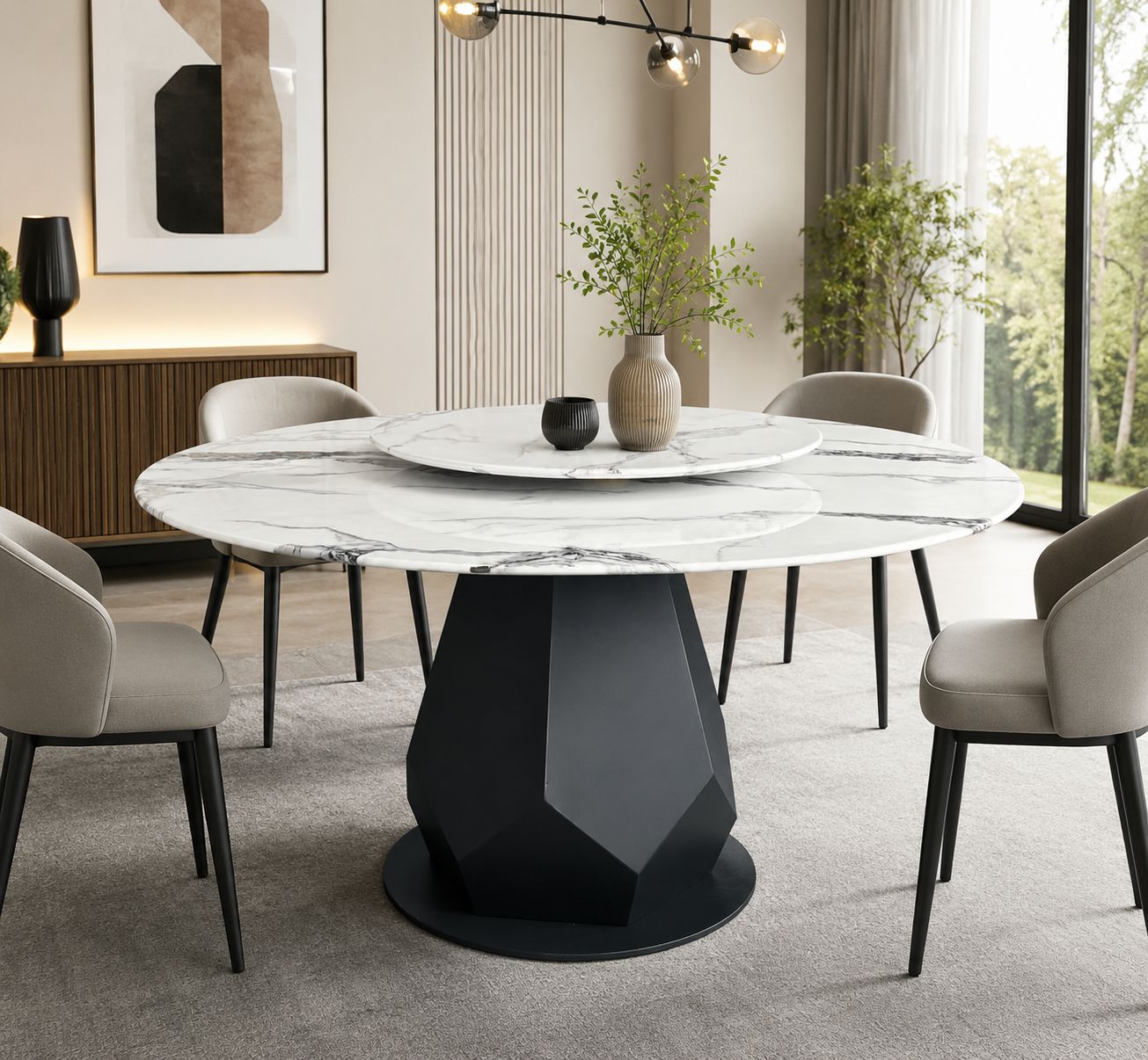 Fero Iron Frame White Marble Top Round Dining Table