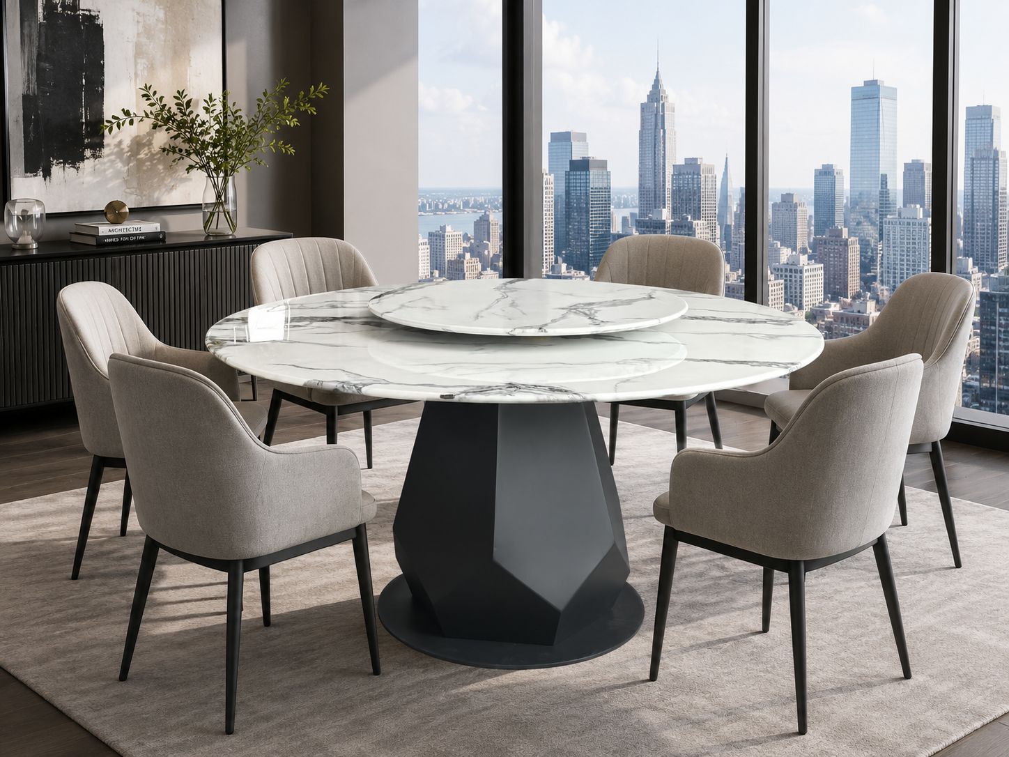 Fero Iron Frame White Marble Top Round Dining Table