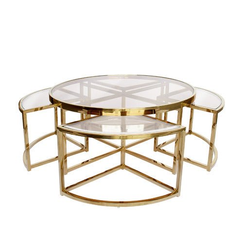 Dua Round Coffee Table Stainless Steel Tempered Clear Glass Gold - Quality Rugs and Furniture
