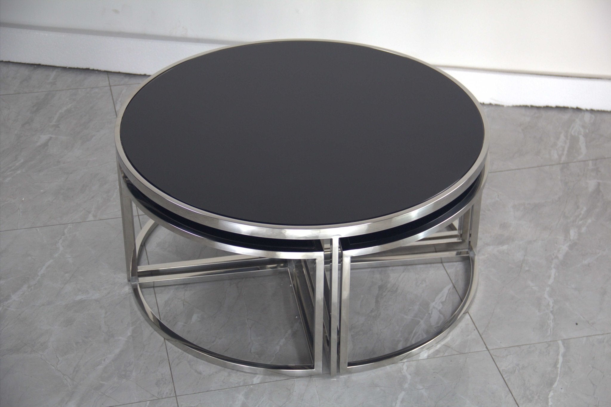 Dua Round Coffee Table Stainless Steel Tempered Glass Black Silver - Quality Rugs and Furniture