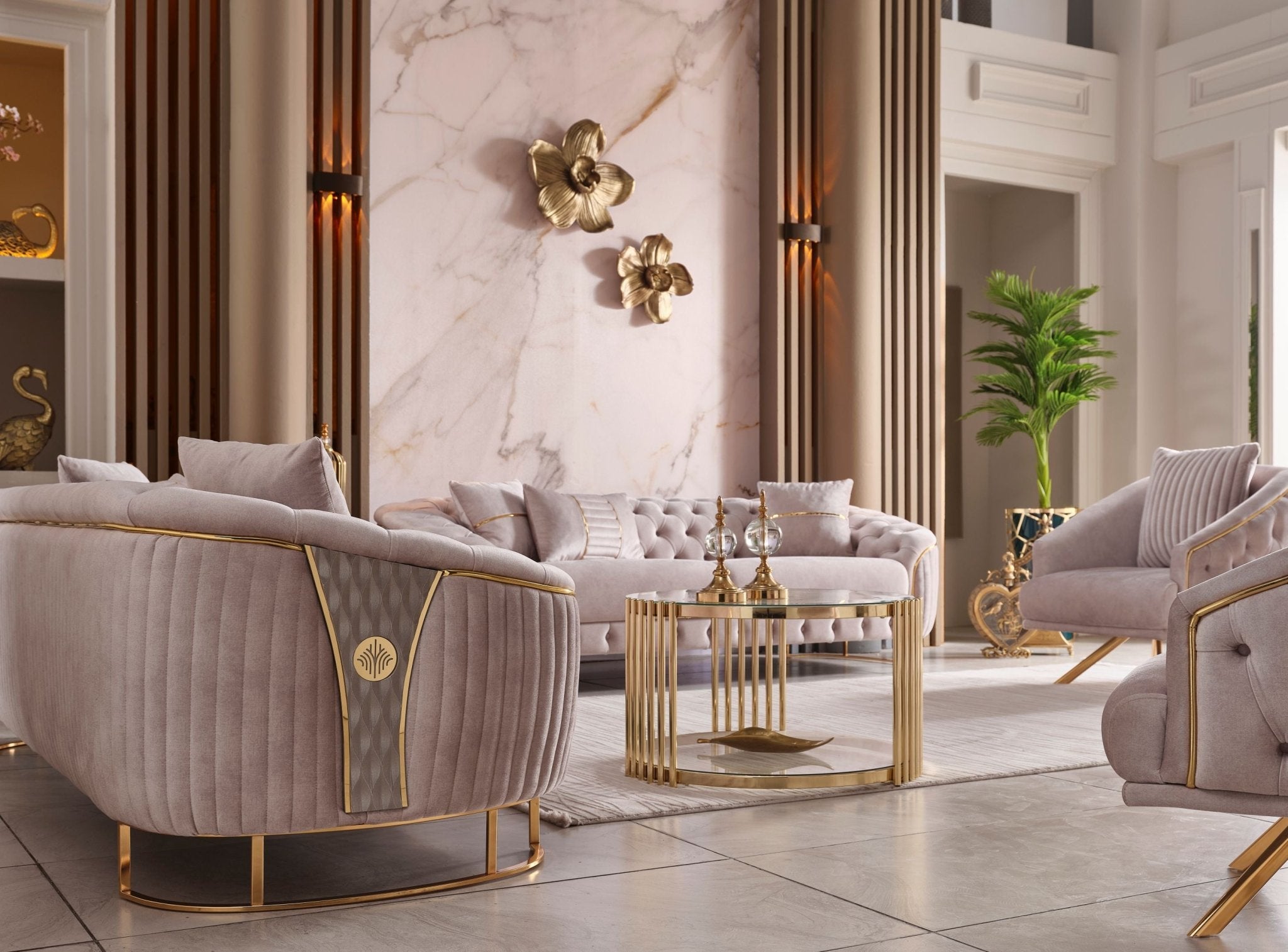 Elmas Modern Velvet Luxury Sofa Set Brown Gold - Quality Rugs and Furniture