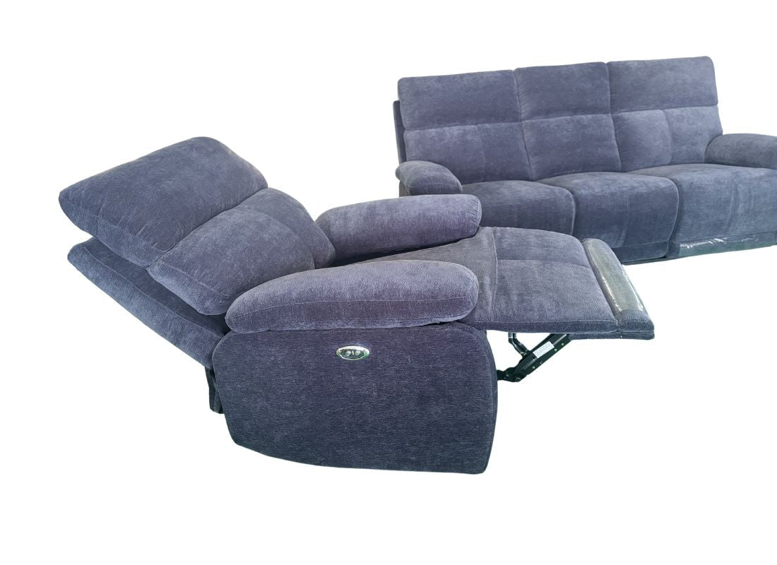 Elysium Electronic Recliner Sofa Set in Black Fabric - Quality Rugs and Furniture