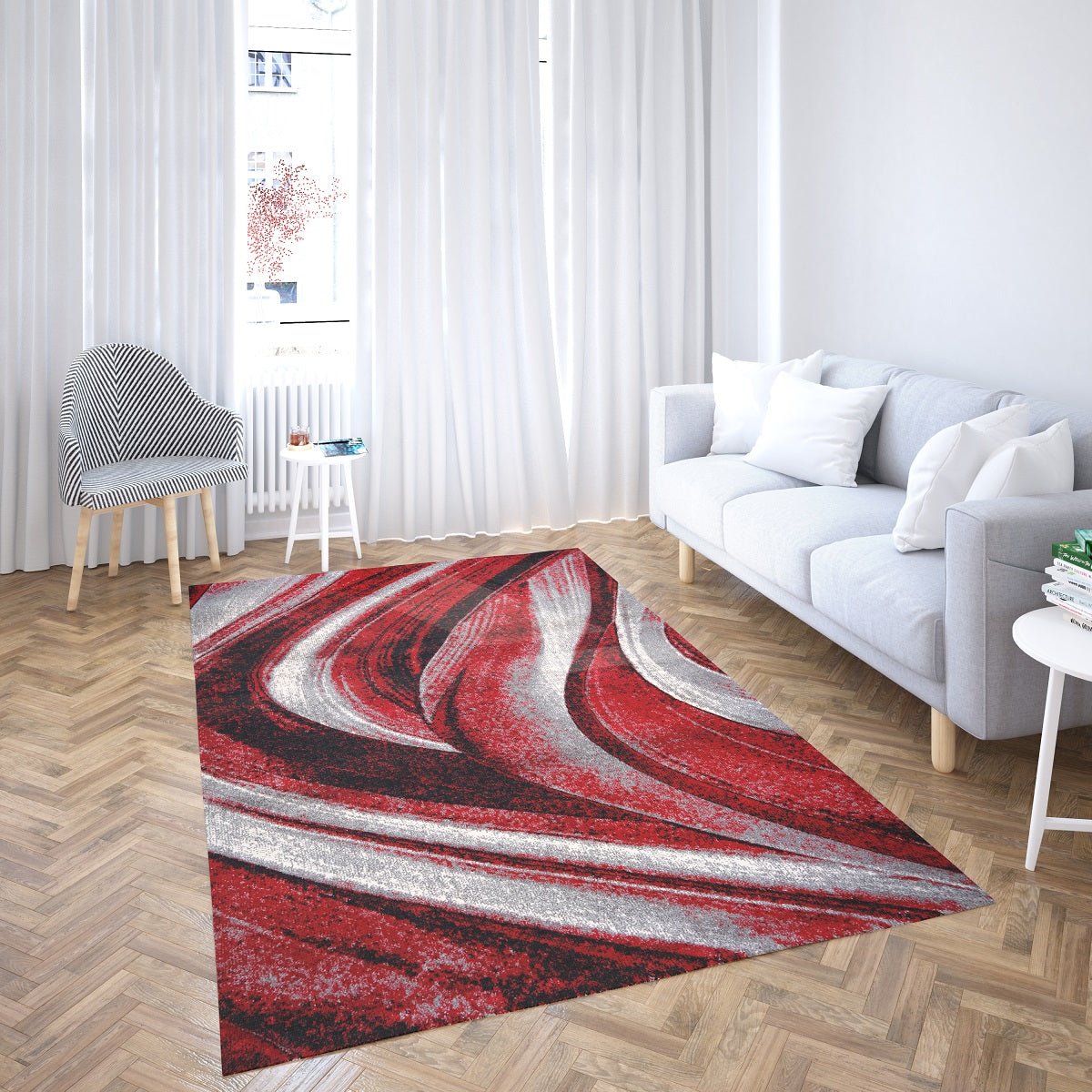 Faery Fe703 Dark Red - Black Modern Hallway Runner - Quality Rugs and Furniture