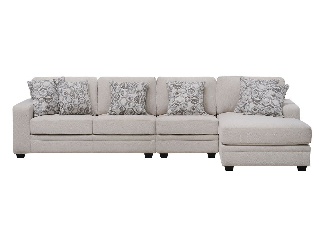 Gully Modern Cream Fabric Sofa with Right Chaise - Quality Rugs and Furniture