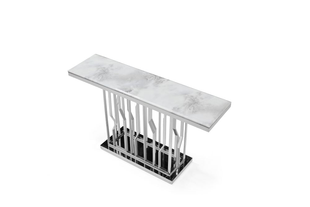 Kaia Hallway Console Table Stainless Steel Base Marble Silver - Quality Rugs and Furniture