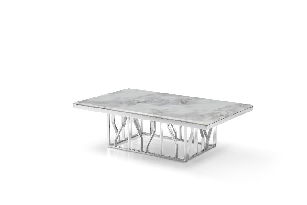 Kaia Marble Top Stainless Steel Base Marble Top Coffee Table Silver - Quality Rugs and Furniture