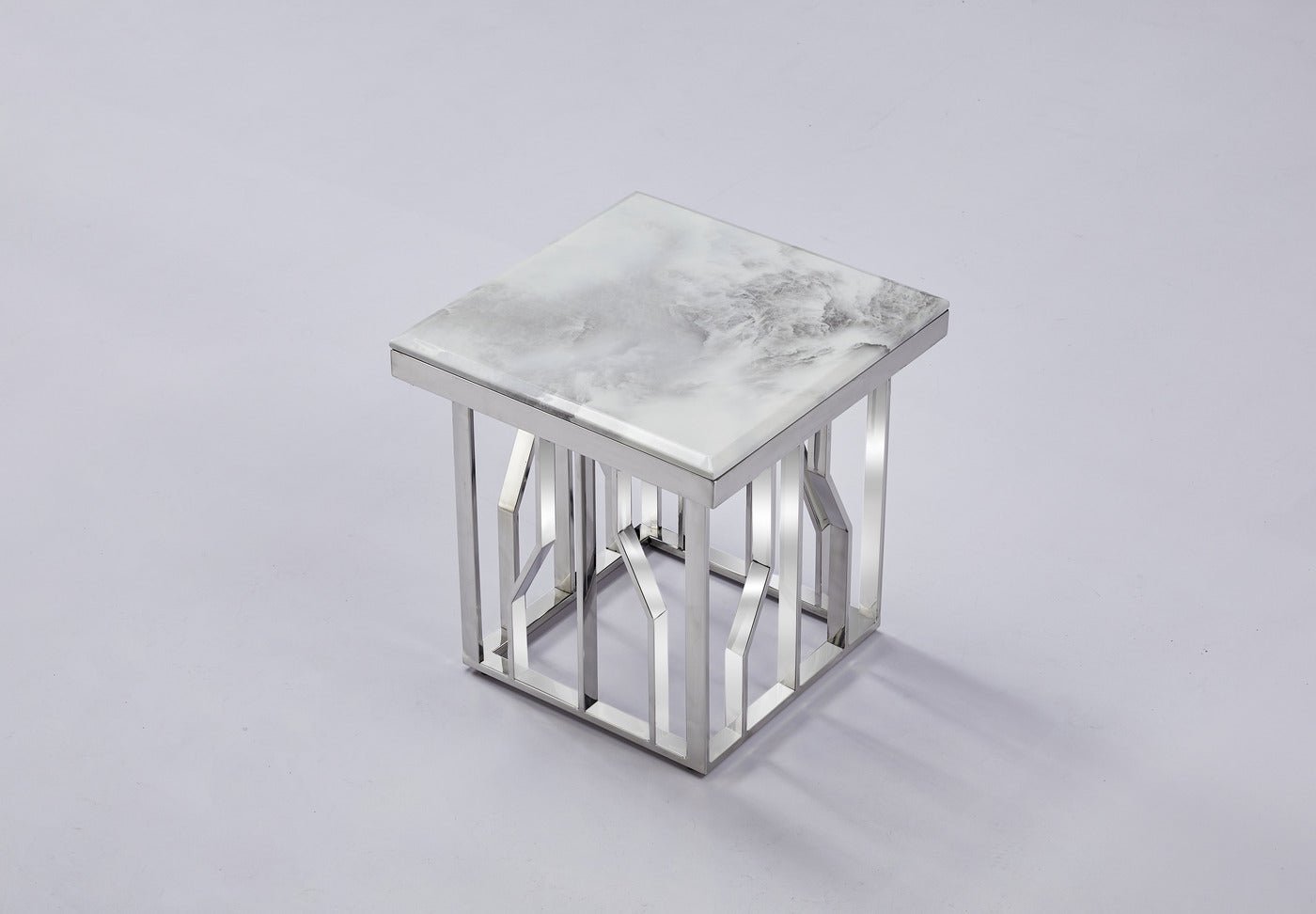 Kaia Stainless Steel Base Marble Top Side Table Silver - Quality Rugs and Furniture