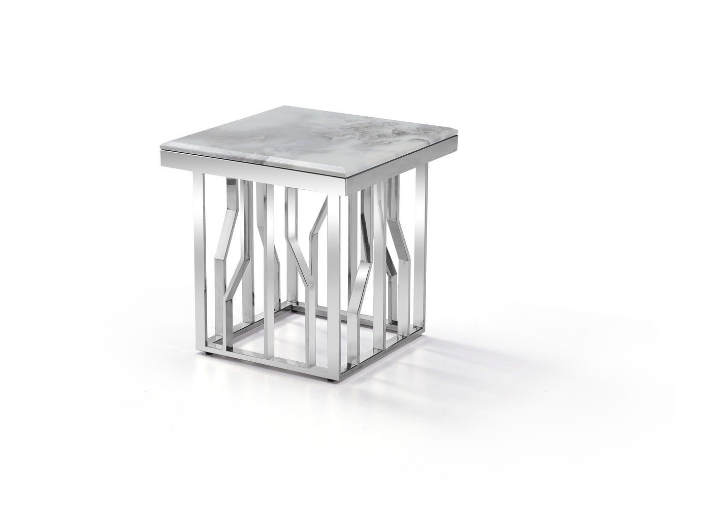 Kaia Stainless Steel Base Marble Top Side Table Silver - Quality Rugs and Furniture