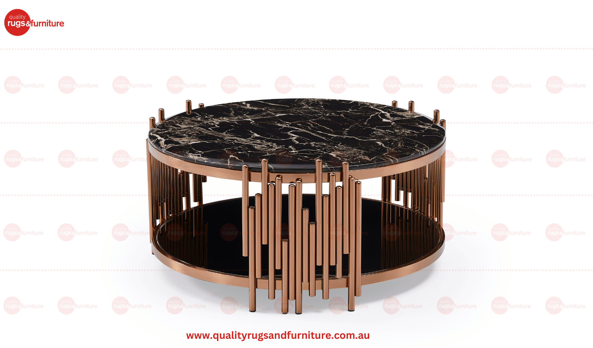 Kylie Coffee Table Stainless Steel Base Marble Top Round Rose Gold - Quality Rugs and Furniture