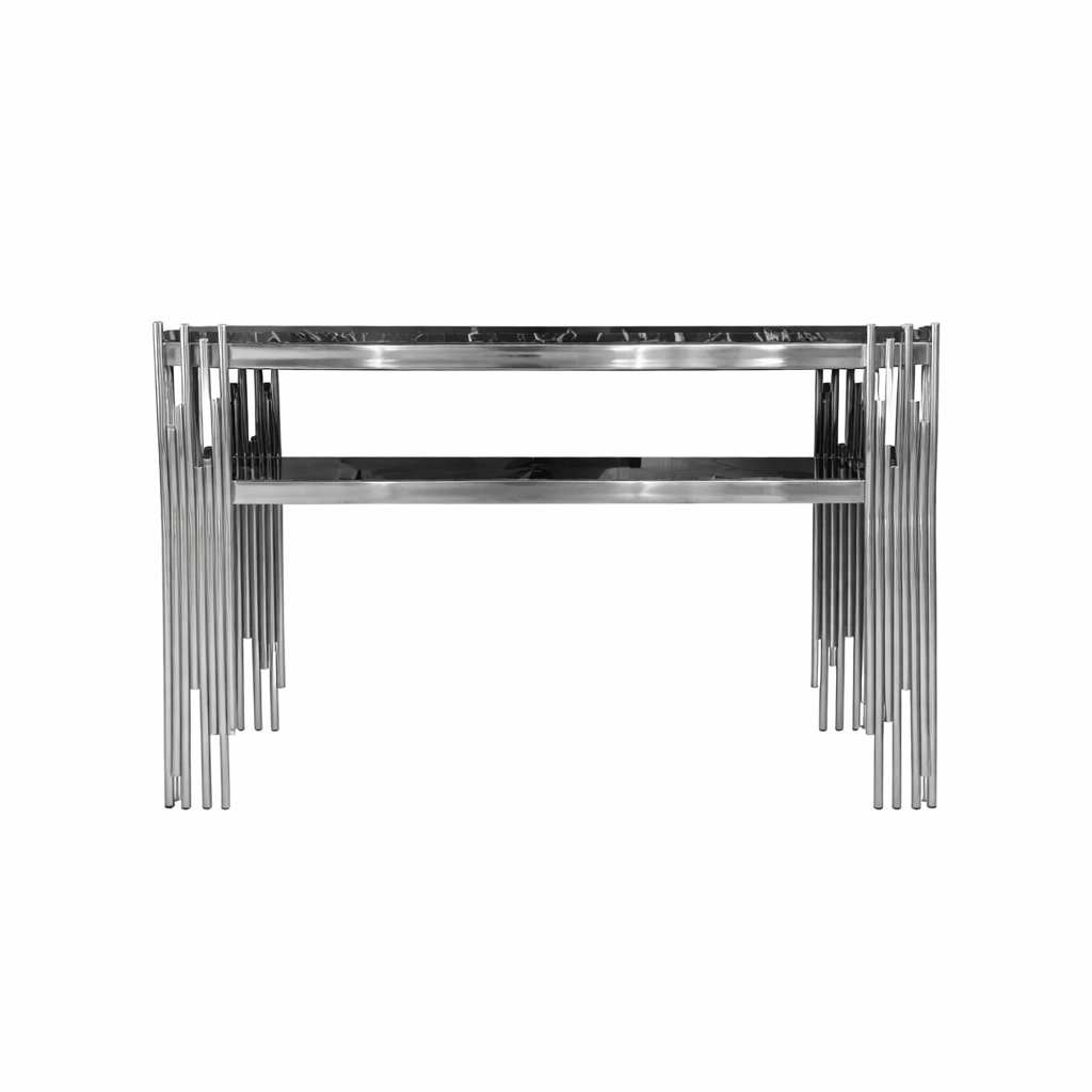 Kyliee Console Hallway Table Stainless Steel Base Black Marble Top Silver - Quality Rugs and Furniture