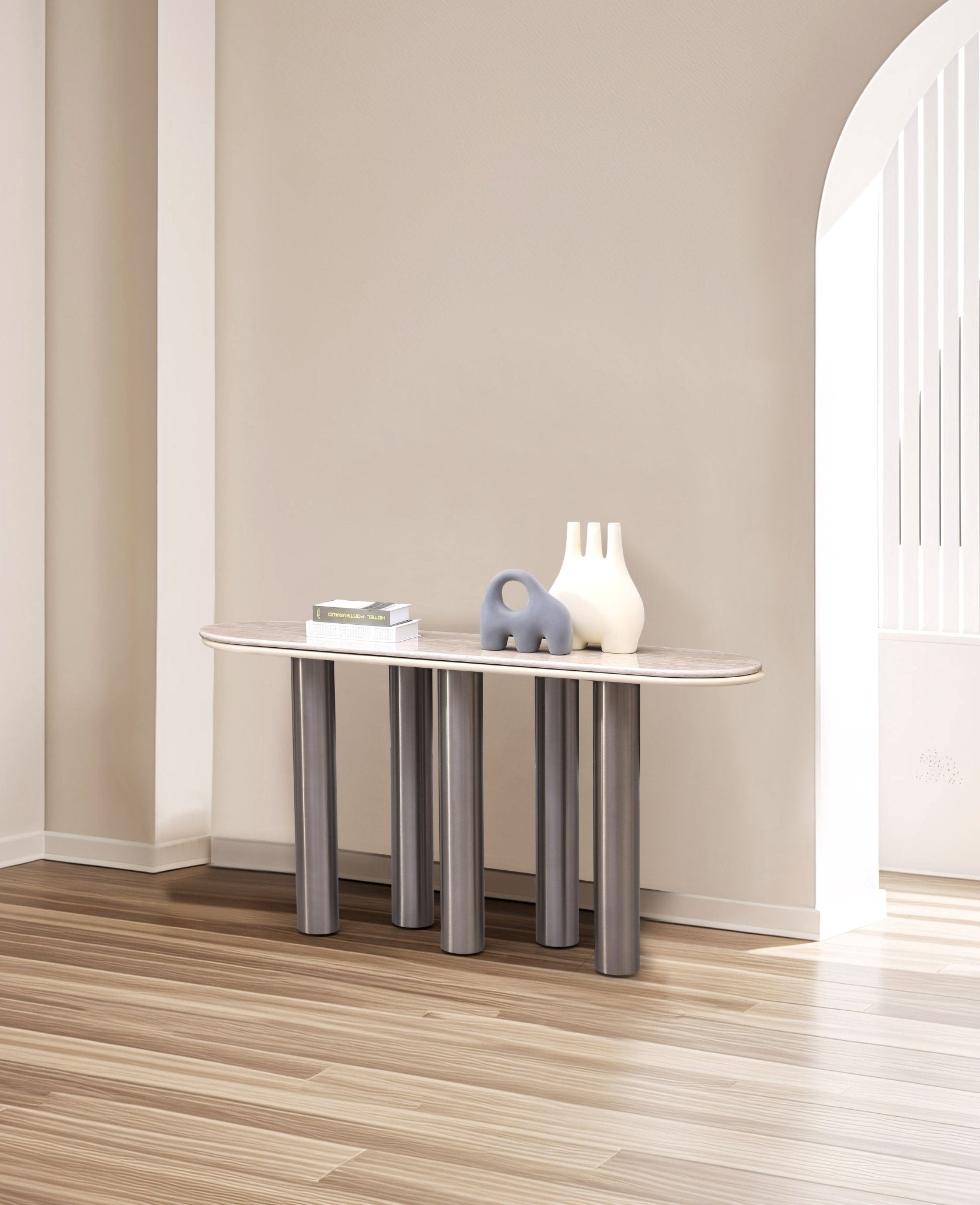 Luner Modern Golden Marble Top Stainless Steel Base Console Hallway Table - Quality Rugs and Furniture