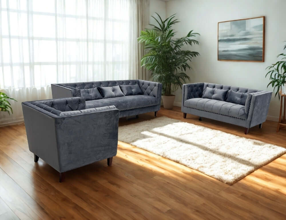 Mario Fabric Modern Sofa Set Grey - Quality Rugs and Furniture