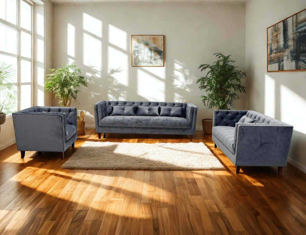 Marlo Fabric Modern Sofa Set in Grey 3 Seater | Quality Rugs