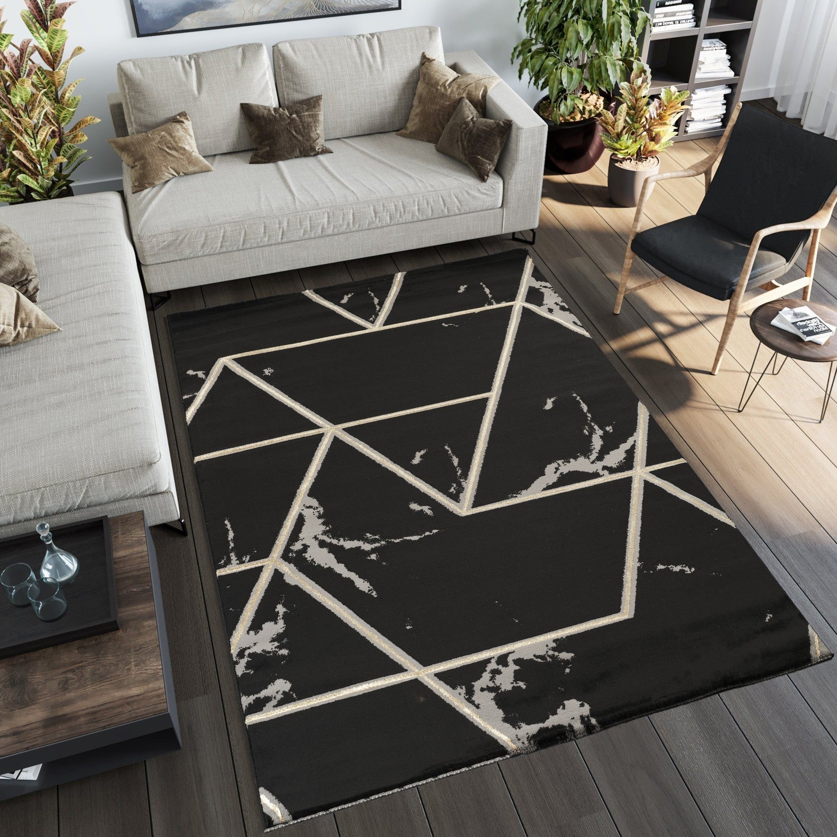 Marmaris D461B Modern Area Rug Black V.Gold - Quality Rugs and Furniture