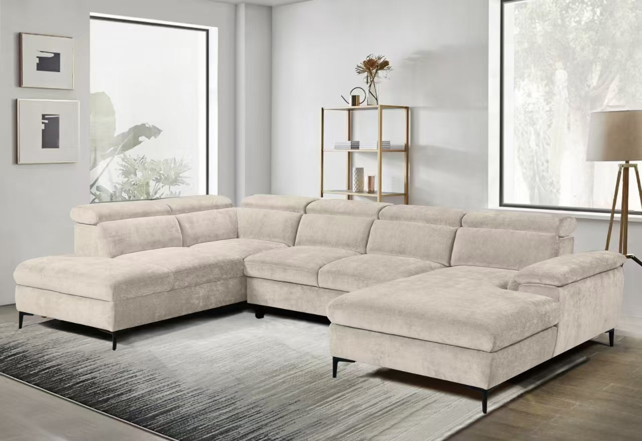 Modena Contemporary Beige Velvet Modular Sectional Sofa with Storage - Quality Rugs and Furniture