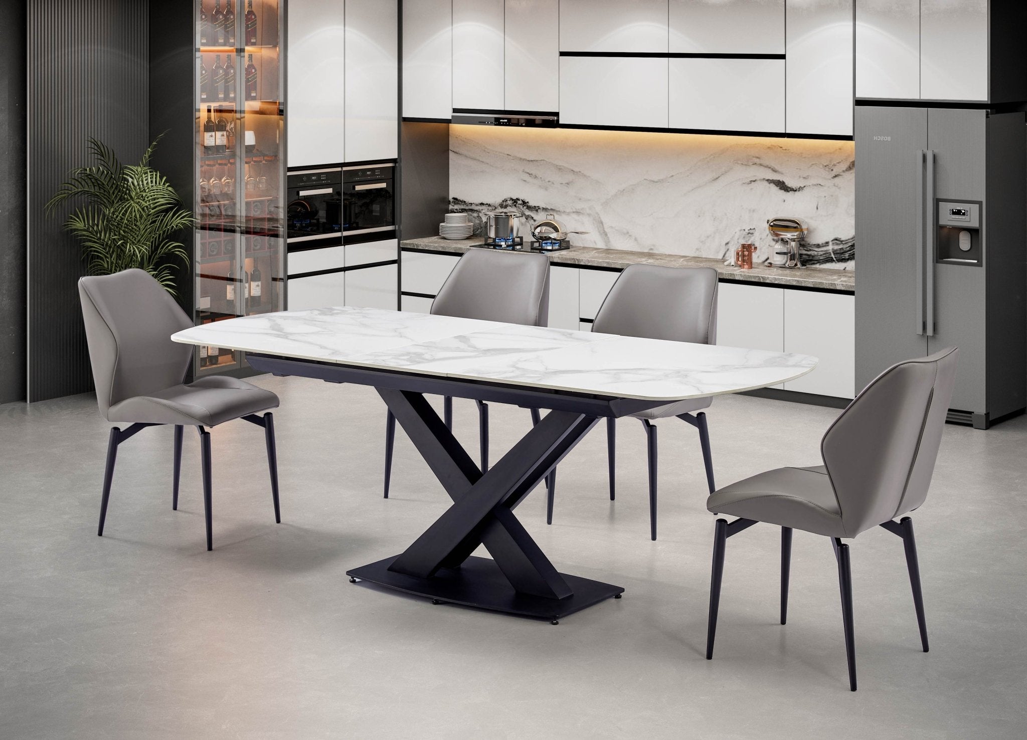 Narrah Luxury Sintered Stone Dining Table Stainless Steel Base Black - Quality Rugs and Furniture