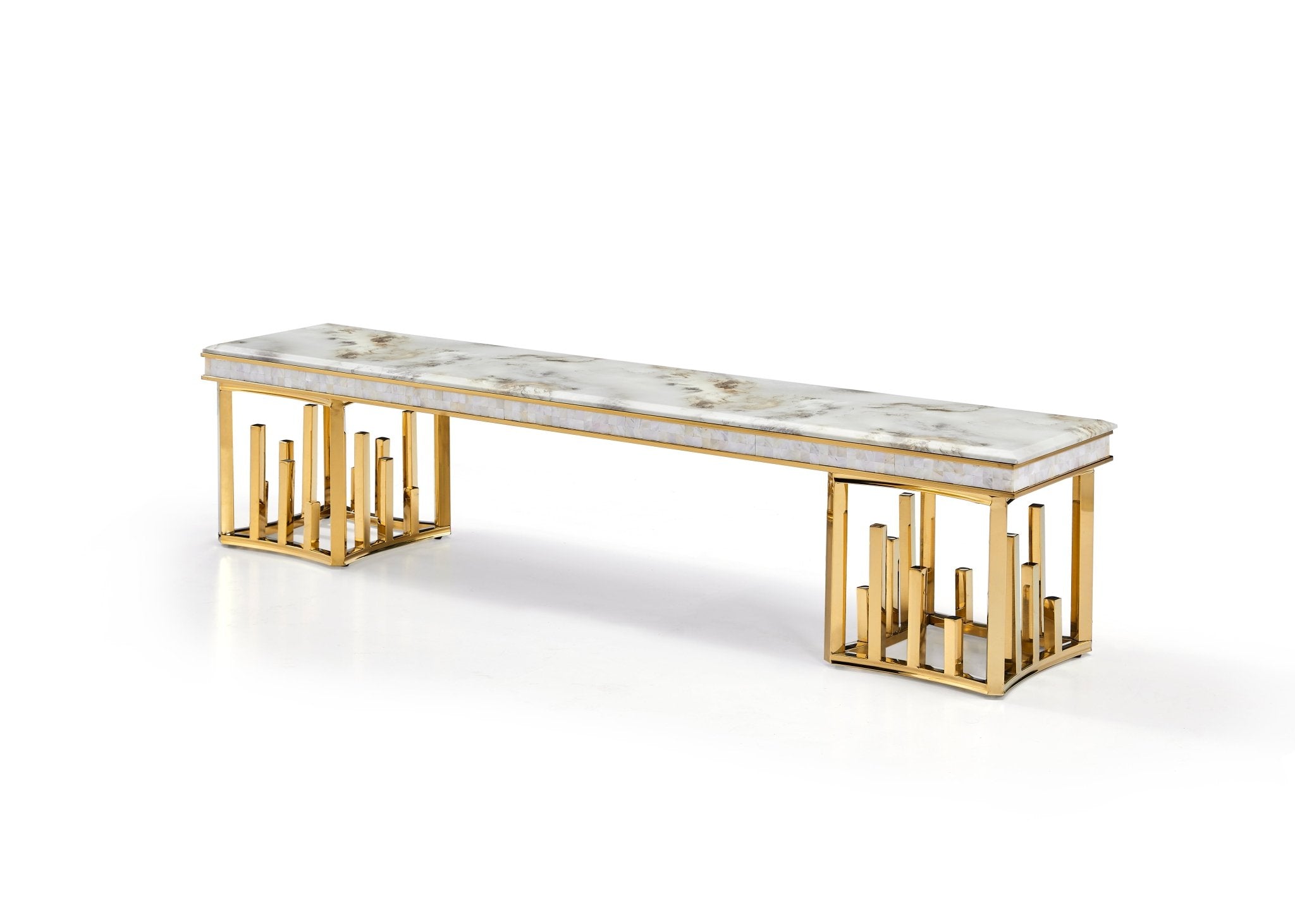 New Stela Fireplace Tv Unit Marble Top Stainless Steel Base Gold - Quality Rugs and Furniture