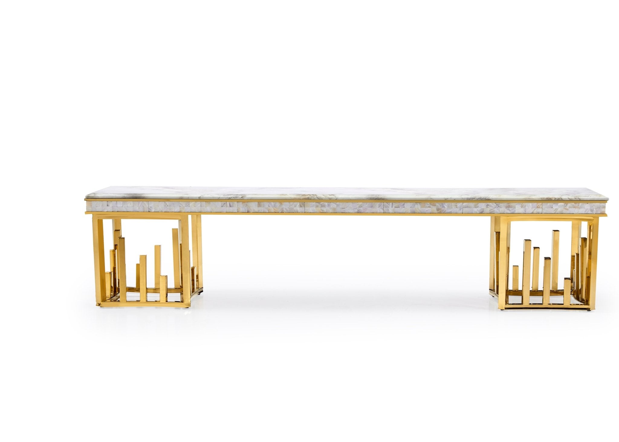 New Stela Fireplace Tv Unit Marble Top Stainless Steel Base Gold - Quality Rugs and Furniture