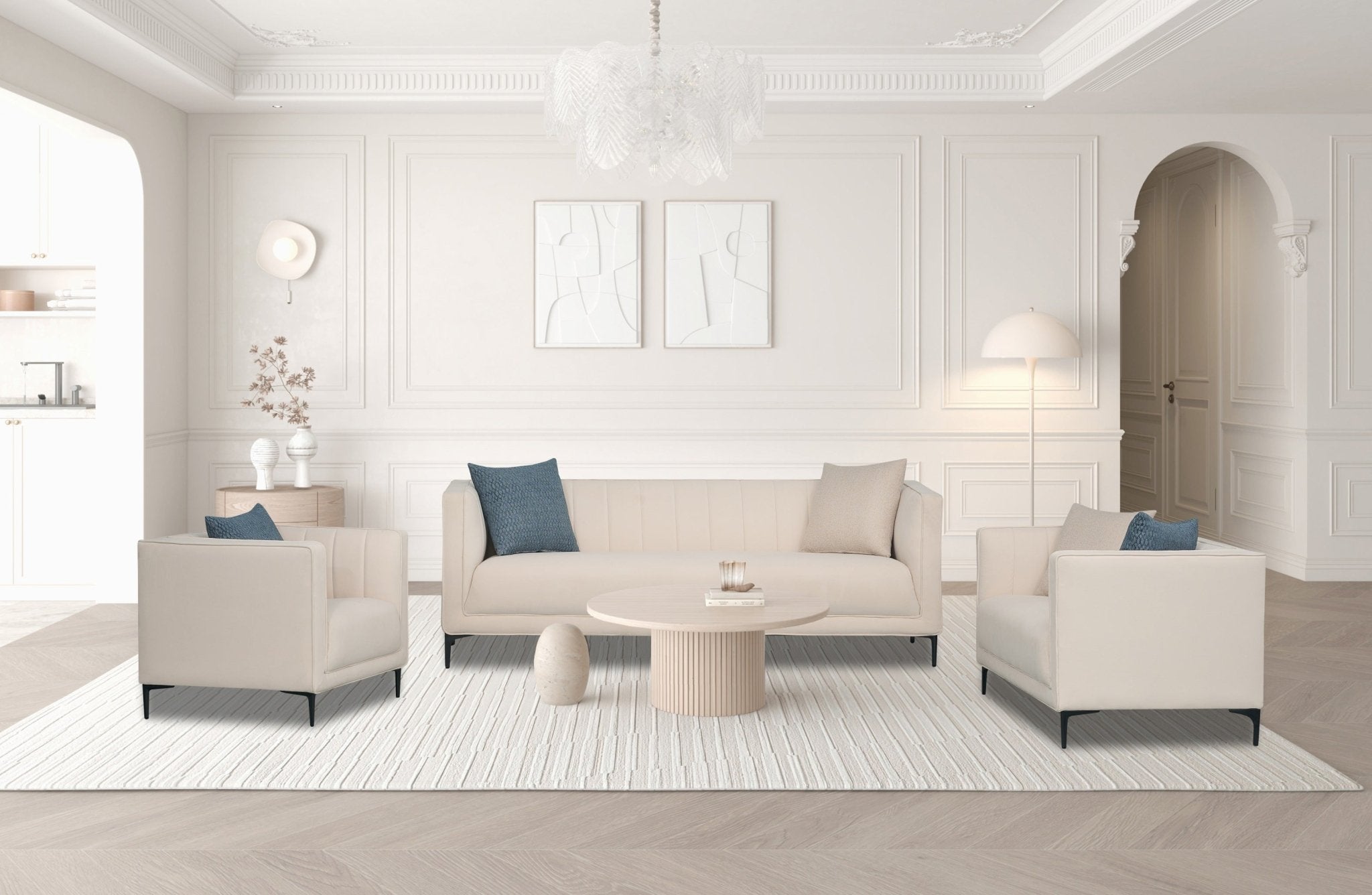 Noosa Fabric Modern Sofa Set Cream - Quality Rugs and Furniture