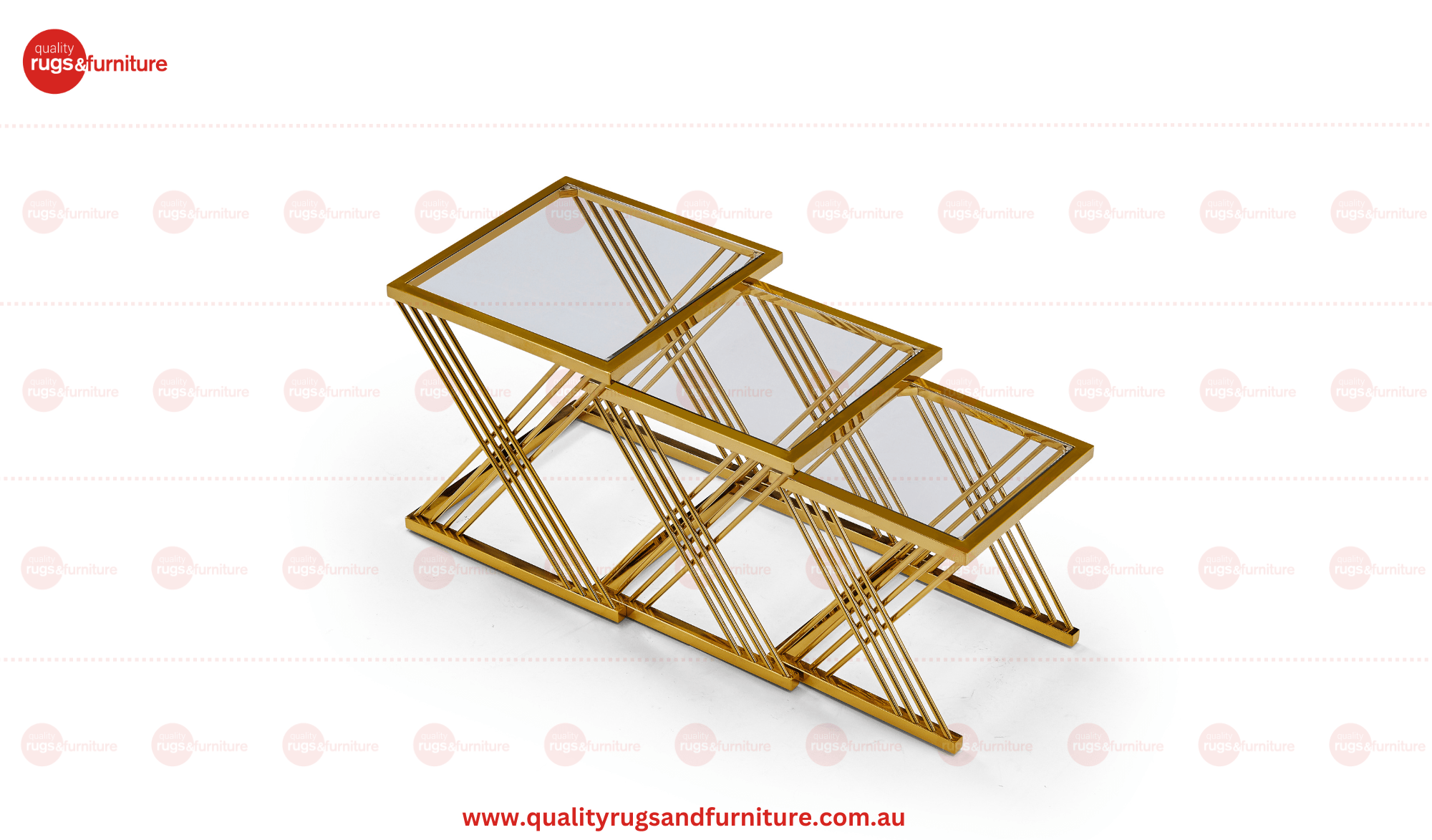 Orchid Set of 3 Flower Table Stainless Steel Gold Base with Clear Glass Top - Quality Rugs and Furniture